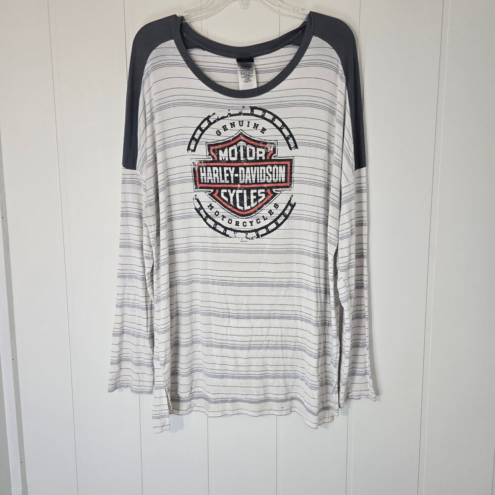 Harley Davidson Pullover Shirt Jersey Knit Stretch Logo Graphic Soft Stripe XL